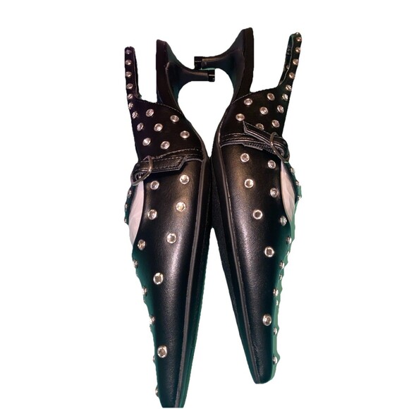 Madden Girl Women’s Black Krystal -R Sling back Kitten Heels w/ Jewel Studs 8.5 - Picture 7 of 11